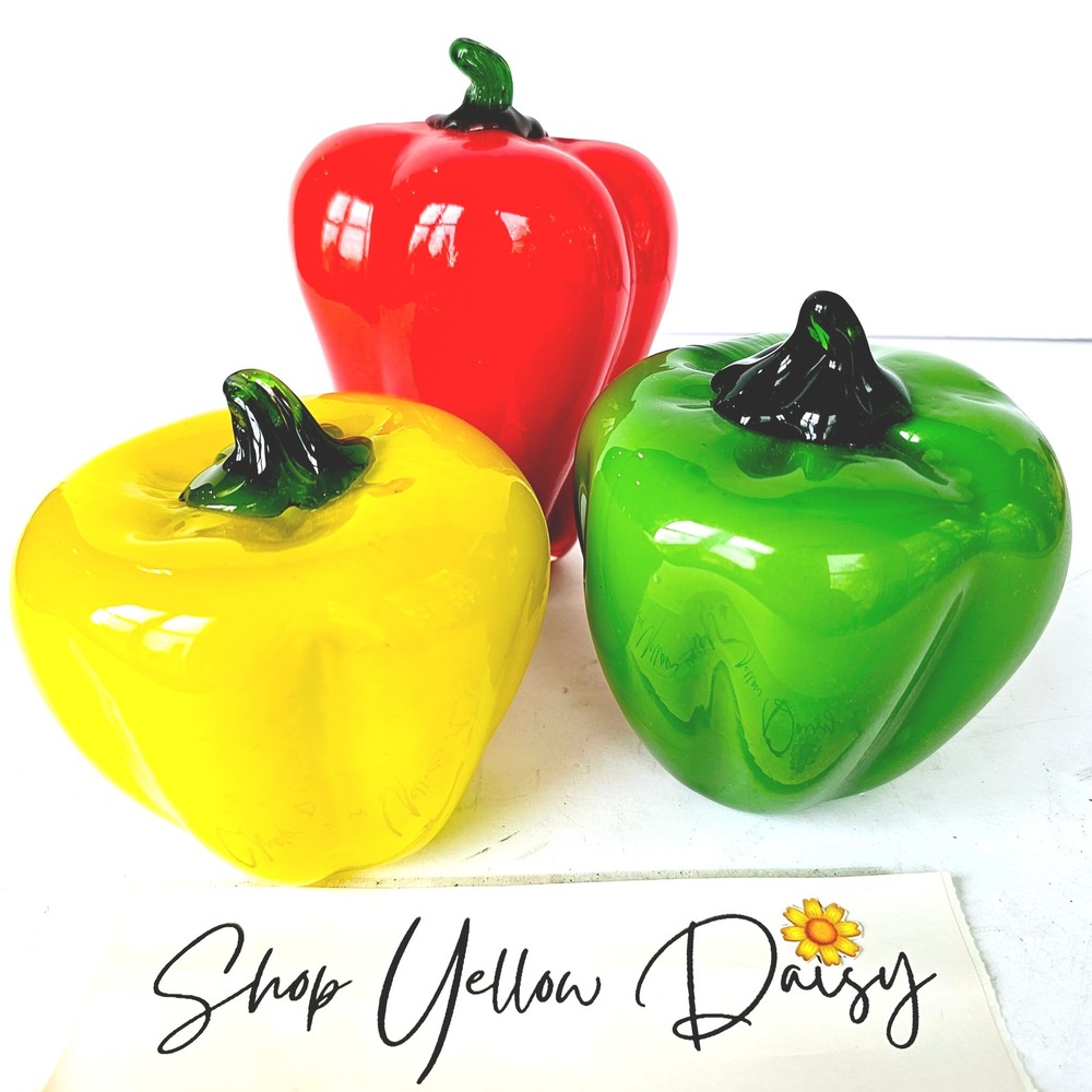 Vintage Murano Style Blown Glass Peppers Green yellow Red Lot‎ Set - M558.3